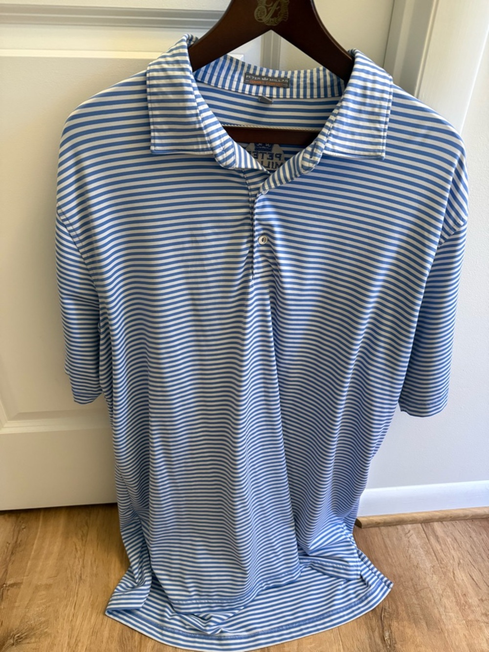 Peter Millar Light Blue and White Striped Polo